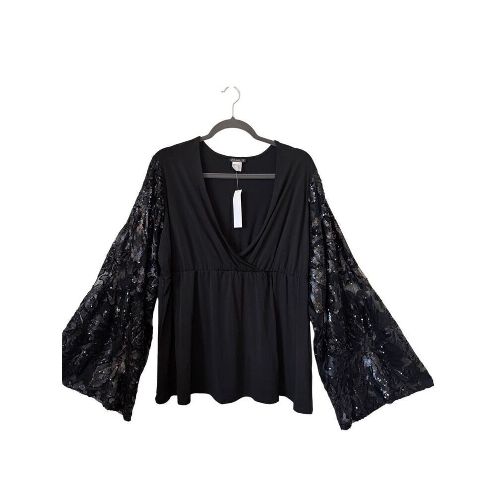 NEW Venus Black Angel Wing Sequined Empire Waist Top Size 2X Whimsygoth